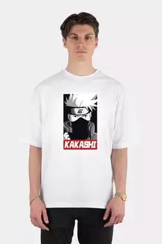 Белая футболка унисекс оверсайз Какаши Хатаке