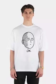 Белая футболка унисекс оверсайз One Punch Man Ok Face
