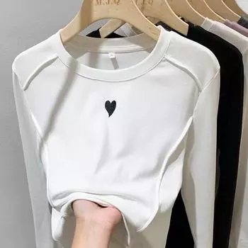 Белая футболка женская с правым плечом, весна и осень, новая свободная рубашка с длинными рукавами, внутренняя нижняя часть, вышитый топ с узором «рыбья кость» S