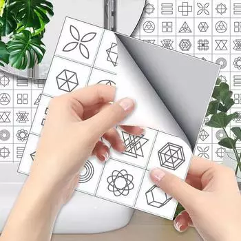 Белая геометрическая наклейка на плитку, кухонный фартук, маслостойкая ванная комната, водонепроницаемая, домашний декор, наклейки на стены, художественная роспись 20*20cm*6Pcs