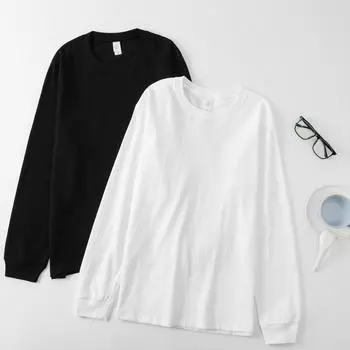 Белая хлопковая футболка с длинными рукавами, 230 г, свободная однотонная рубашка с круглым вырезом для мужчин и женщин XS белый