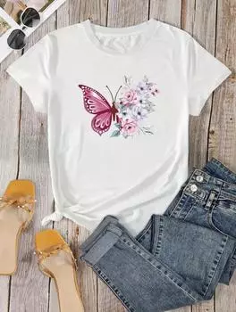 Белая хлопковая футболка свободного кроя классического дизайна для женщин S