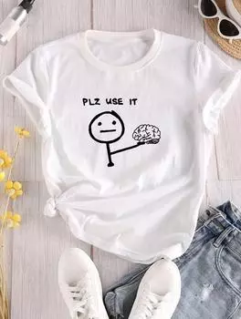 Белая хлопковая футболка свободного кроя классического дизайна для женщин S