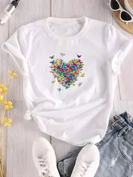 Белая хлопковая футболка свободного кроя классического дизайна для женщин S