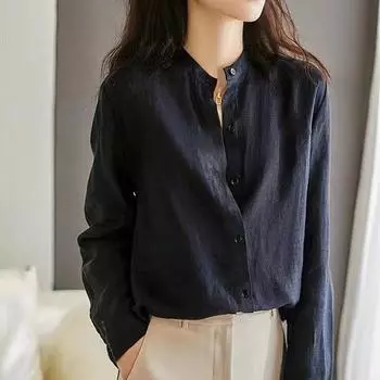 Белая хлопковая льняная рабочая рубашка для женщин, корейские блузки, студенческие свободные рубашки с длинными рукавами S