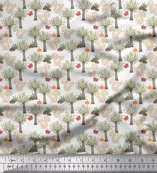 Белая хлопковая вуаль Soimoi с принтом белки и сухого дерева, 56 дюймов по метрам 42 Inch Wide - Cotton Voile белый