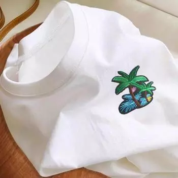 Белая хлопковая женская футболка с короткими рукавами, летний топ в американском ретро из высококачественного кокосового дерева M