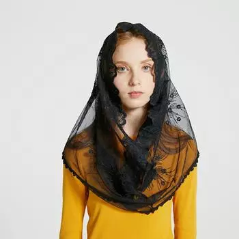 Белая и черная церковная вуаль Традиционная католическая православная вуаль Религиозные головные уборы Мантилья Кружевной латинский массовый шарф чёрный