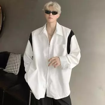 Белая и черная рубашка сшитая модная мужская рубашка с длинными рукавами куртка M чёрный