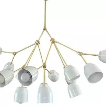 Белая и рядная латунная люстра Sputnik на 24 рожка | Подвесной светильник Urchin в стиле середины века | Большой потолочный светильник в форме белой чаши