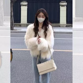 Белая искусственная шуба из лисы женская зимняя 2024 новая меховая интегрированная утолщенная меховая шуба экологически чистая S 80-47.5kg