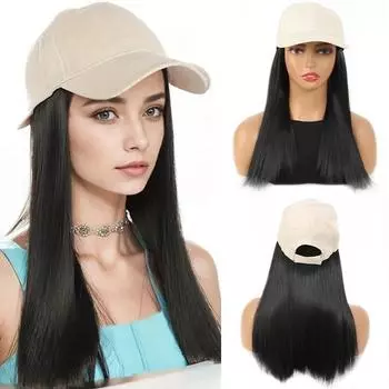 Белая кепка-утконос, длинный прямой парик, синтетический парик для женщин, удобный в ношении, регулируемый размер для ежедневного использования