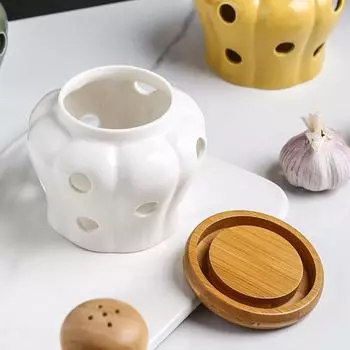 Белая керамическая банка для хранения чеснока с крышкой, изысканная полая банка для хранения чеснока и имбиря, абажур для свечей, бытовая коробка для конфет белый