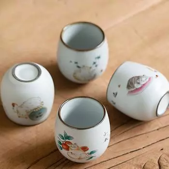 Белая керамическая чашка для чая Cute Cat Kung Fu TeaCups 100 мл Style B