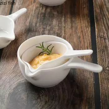 Белая керамическая миска, блюдо для специй с ручкой, соусница, соусницы, миски для закусок, обеденные тарелки, соусницы, соусницы, десертные миски