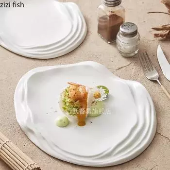 Белая керамическая обеденная тарелка, эллиптическая тарелка для суши, блюдо для димсамов, тарелки для стейков в западном стиле, десертные тарелки Sting Disc, фруктовая чаша