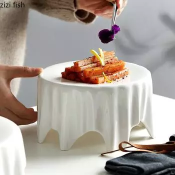 Белая керамическая обеденная тарелка, тарелки для приготовления стейков, тарелка для сашими, десертная миска, тарелки для суши, поднос для закусок, салатница, блюдо для димсамов