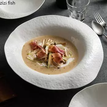 Белая керамическая тарелка для обеда Суповая тарелка Ресторанная посуда Фруктовые тарелки Салатница Миска для лапши Тарелки для сашими Десертные миски Блюдо