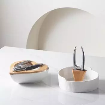 Белая керамическая тарелка Love Nut с зажимом, нестандартная тарелка для фруктов, деревянная крышка, бытовая посуда, поднос для хранения закусок из сухофруктов