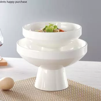 Белая керамическая тарелка Поднос для закусок на высоких ножках Тарелка для фруктов Блюдо для сухофруктов Поднос для закусок Обеденная тарелка Десертная миска Салатница