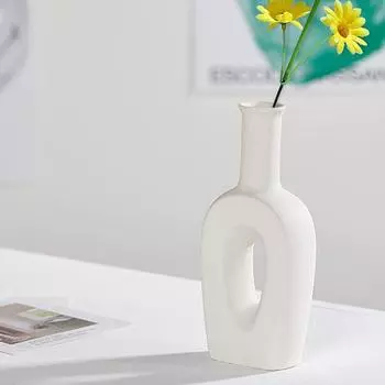 Белая керамическая ваза для цветов, имитация сухоцветов, цветочная композиция в горшке