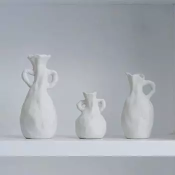 Белая керамическая ваза, маленький винтажный кувшин с ручкой, аксессуары для цветочных композиций, ваза для цветов, террариум, аксессуары для домашнего декора