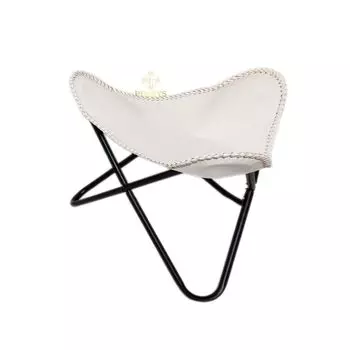 Белая кожаная расслабляющая оттоманка-бабочка - подставка для ног ручной работы 22x22x19 белый