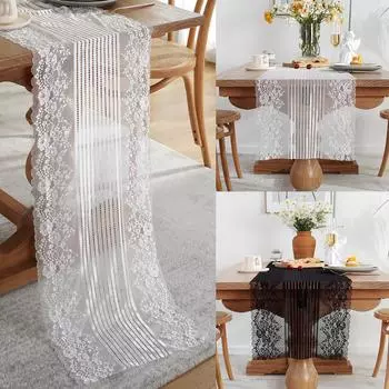 Белая кружевная скатерть с цветочным принтом, черная крышка для стола, пояс для стула для банкета, крещения, свадьбы, украшения стола 30cmx90cm белый