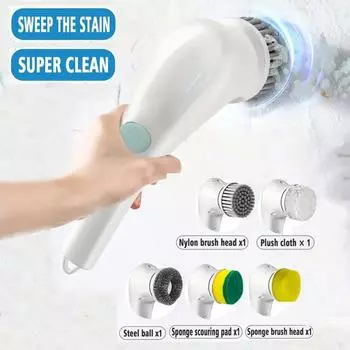 Белая кухонная техника, электрическая скрубберная щетка для уборки дома, вращающаяся щетка для раковины в ванной, скрубберная машина с электроприводом белый