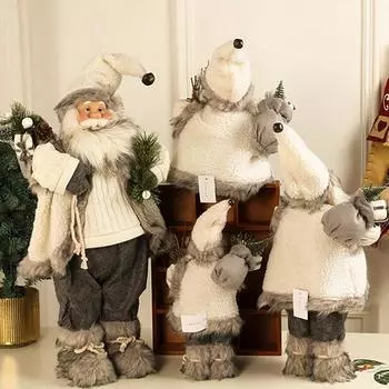 Белая кукла Санта-Клауса 2024, новогодние рождественские украшения для дома, позолоченная рождественская елка для торгового центра, плюшевая кукла 2023 Navidad White Santa 43CM