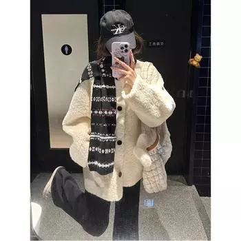 Белая куртка из мелкозернистого флиса из ароматной овечьей шерсти для женщин и невысоких мужчин, свободное шерстяное пальто с хлопковой подкладкой на зиму 2024 года S