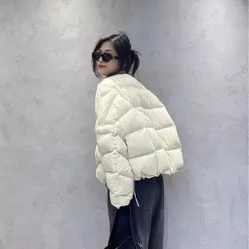 Белая куртка-пуховик на утином пуху 2024 года, новинка зимы, простой воротник-бейсболка, длинный рукав, теплое короткое модное пальто на белом утином пуху M