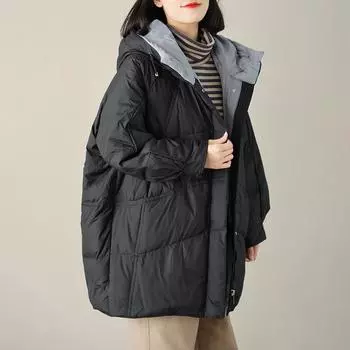 Белая куртка-пуховик женская большого размера повседневная литературная универсальная свободная и тонкая корейская версия с капюшоном 2024 зимнее пальто прилив one size fits all серый