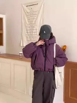 Белая куртка-пуховик женская зимняя 2024 года, короткий воротник-стойка, маленькая утолщенная куртка из хлеба M 85-60 kg бежевый