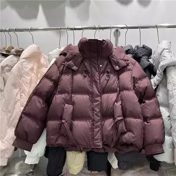 Белая куртка-пуховик женская зимняя 2024 новая маленькая куртка-хлеб короткая утолщенная теплая куртка S size (recommended 85-62.5 kg) лавандовый