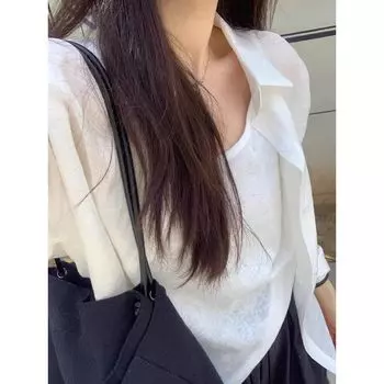Белая легкая рубашка с защитой от УФ-лучей, женская, летняя новинка, рубашка свободного и ленивого стиля, повседневная солнцезащитная одежда, куртка White L Recommended 52.50 kg-57.50 kg