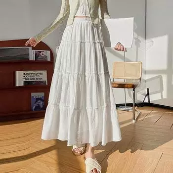 Белая летняя одежда, длинные плиссированные юбки трапециевидной формы с высокой талией, платье-пачка, пышная юбка, уличная одежда, пот для девочек S белый
