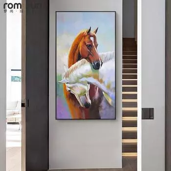 Белая лошадь, животные, настенная живопись на холсте, плакаты на скандинавскую тему и принты, настенные картины на холсте для декора гостиной, спальни 20cm40cm NoFrame