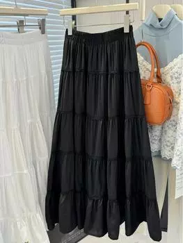 Белая миди-юбка А-силуэта с высокой талией для женщин - Весна/Лето 2025 Пышная юбка в балетном стиле One Size чёрный
