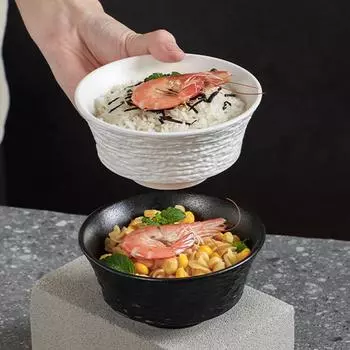 Белая миска для риса Новая керамическая миска для еды для дома Высококачественная столовая посуда Высококачественная миска для риса из каменного зерна Завтрак