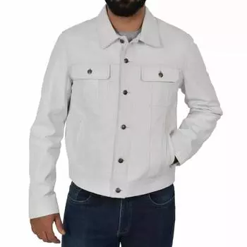 Белая мужская кожаная рубашка из натуральной овчины, стильная, ручная работа, повседневная, для вечеринок XS белый