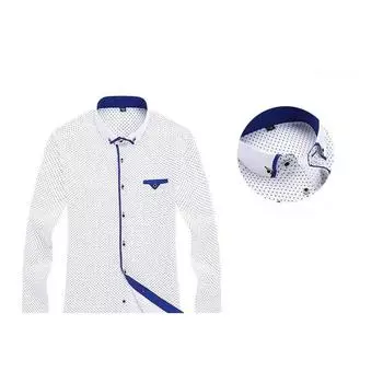 Белая мужская рубашка с длинным рукавом и принтом на пуговицах, деловые рубашки S