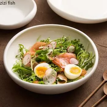 Белая нестандартная салатная тарелка Керамическая глубокая тарелка Десертная тарелка Толстые суповые тарелки Тарелки для закусок Специальная ресторанная посуда