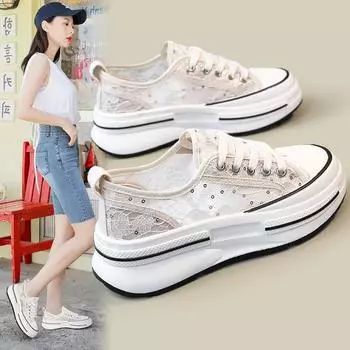 Белая обувь. Лето 2024. Женские кроссовки из дышащей сетки. Универсальные кроссовки. Туфли из сетчатой ткани на толстой подошве. 35 чёрный