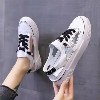 Белая обувь, женская обувь, новые сандалии с носком, летние полые дышащие повседневные спортивные туфли на плоской подошве 35 чёрный