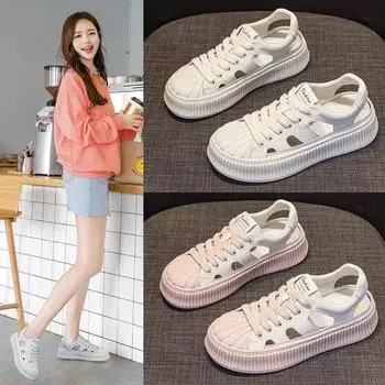 Белая обувь. Женские удобные летние новые дышащие спортивные туфли на досках. Универсальные нескользящие сандалии с мягкой подошвой и вырезом. 35 розовый