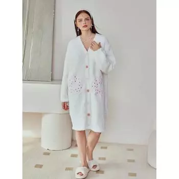Белая пижама для женщин на осень и зиму Новое мягкое полубархатное милое платье Милое, свободное и удобное One Size белый