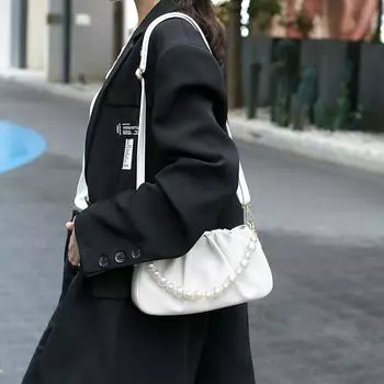 Белая плиссированная сумка Cloud для женщин, популярная в Instagram сумка Pearl Handle с одним плечом белый