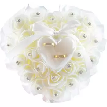 Белая подушка для обручального кольца в форме сердца, коробка для обручальных колец, кружевная хрустальная роза, держатель для свадебных колец для церемоний