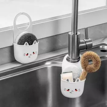 Белая подвесная сумка для хранения раковины, мягкий держатель для губки, прочный сливной кран для раковины белый